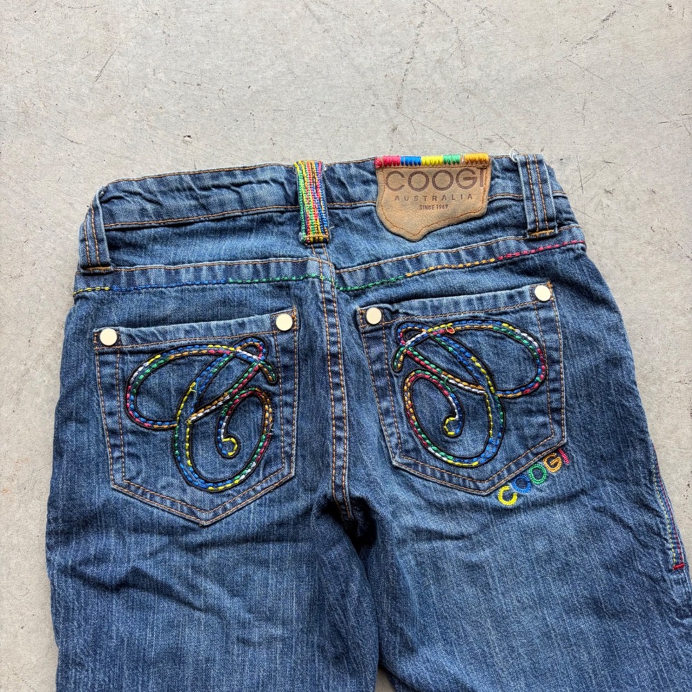 Vintage Coogi Australia Kids Denim Shorts Rainbow Embroidery Blue Jeans Size 3/4